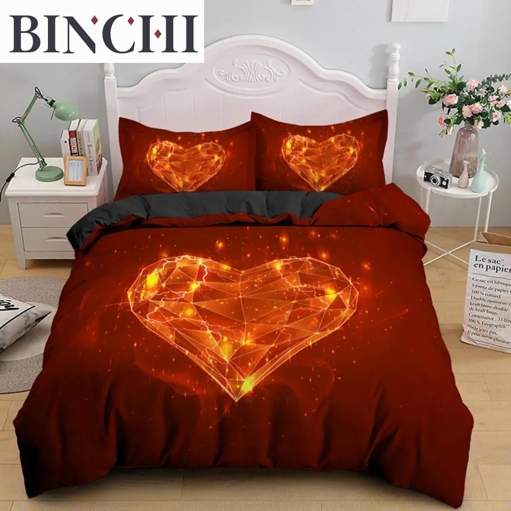 3D Love Heart Пододеяльник Микрофибра Роскошный Романтический Тематический Комплект Постельного Белья King Queen Для Пары Декор Спальни ко Дню Святого Валентина