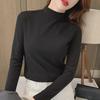 Women's Black Velvet Half Turtleneck Long-Sleeve Top - Thickened, Double-Sided, Versatile Korean Style for Autumn/Winter