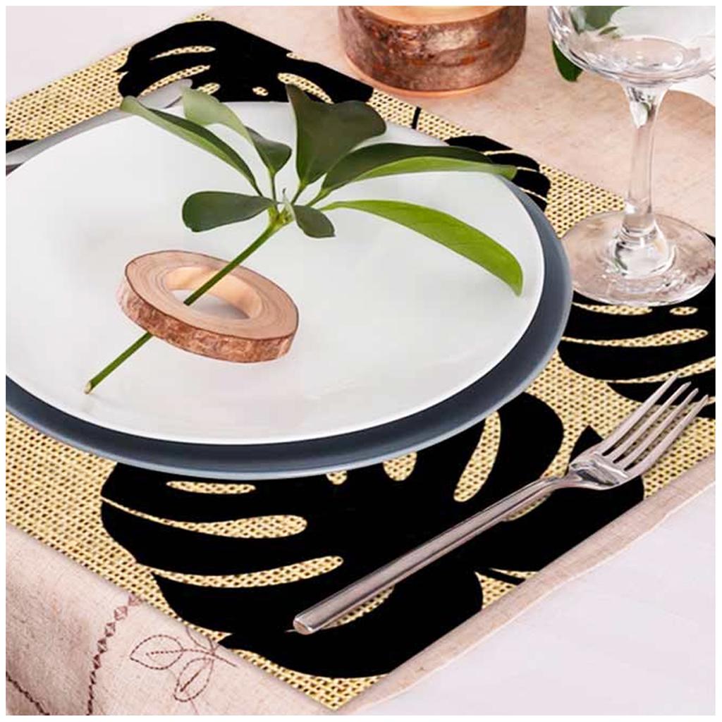 Les Trésors De Lily [Q4139] — Подставка для столовых приборов из мешковины «Джунгли», чёрно-бежевая — 42x30 см