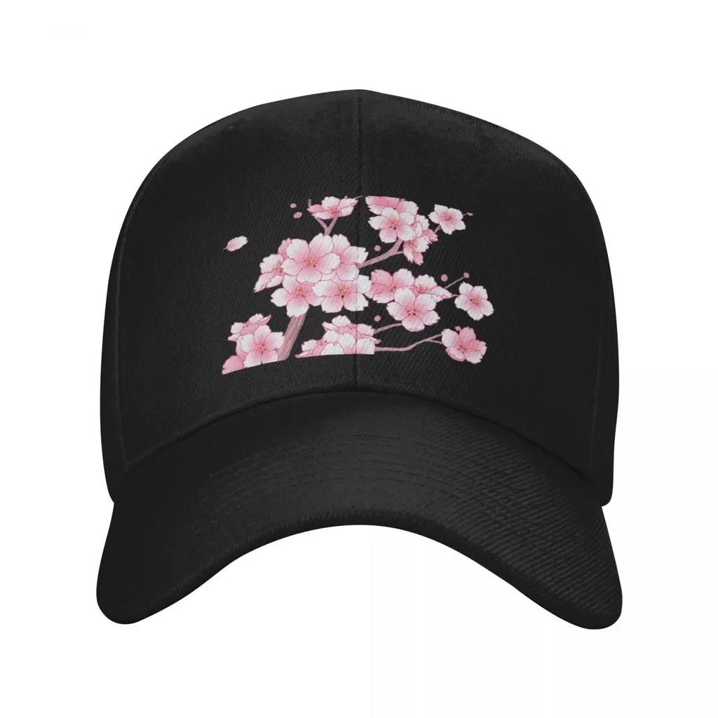 Falling Pink Sakura Cherry Blossom Branches On White Baseball Cap Brand Unisex Cap Sun Cap Funny Hats Golf Womens Beach Unisexs