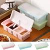 Multi-functional Plastic Seasoning Box Salt MSG Seasoning Box Kitchen Separator with Spoon with Lid Seasoning Jar Spice Jars Set