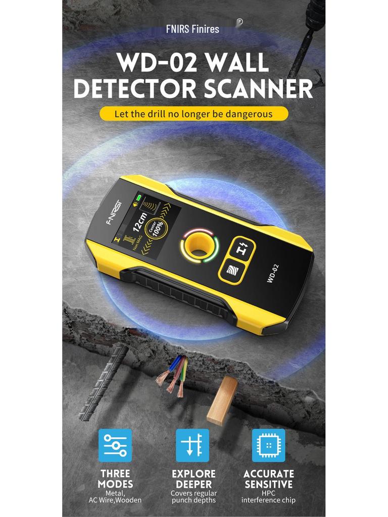 FNIRSI WD-02 Высокоточный многофункциональный детектор стен для проводов, металла и арматуры