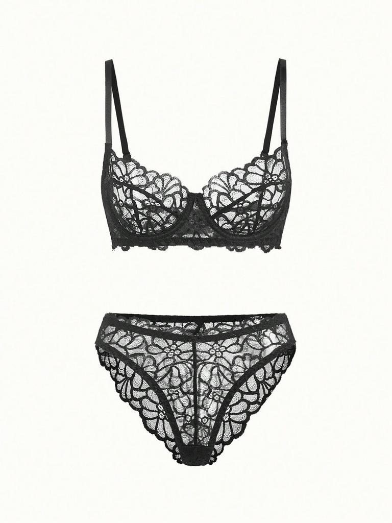 European and American Sexy Lace Floral Bra Set - Sheer Lingerie for Appeal and Interest