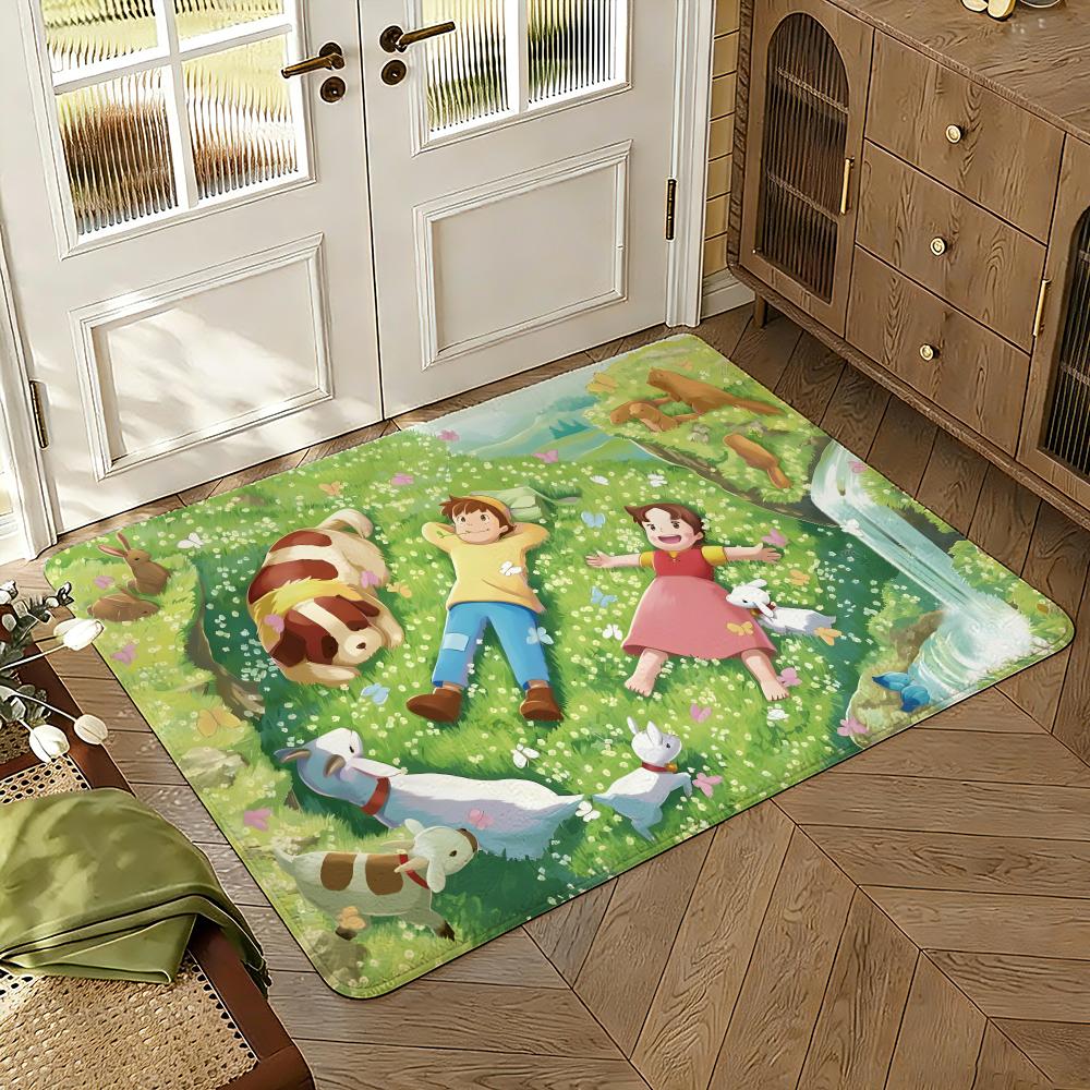 H-Heidi Cartoon Floor Mat Soft Thickened Absorbent Non-Slip Bedroom Living Room Door Mat Home Decor Flannel Rugs