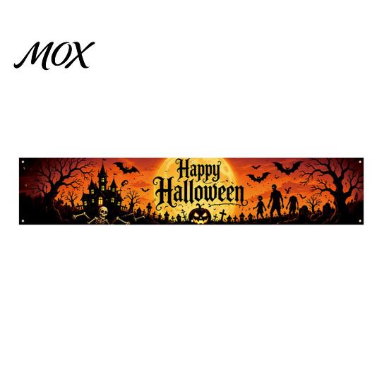 Creative Scene Layout Props Halloween Fence Banner, 118 x 20 Inch Large Yard Sign Banner Flag, Scary Spooky Theme Backgrounds Party Backdrop