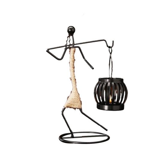 Human Figure Iron Candle Holder Handmade Metal Jute Rope Candlestick Nordic Boho Home Decor for Dining Table Bar Countertop Wedding