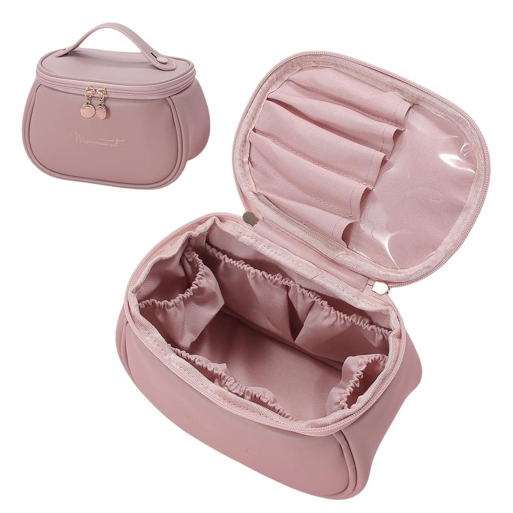 Aylashine Makeup Travel Cosmetic Multifunctional Vanity Makeup Large Capacity with with Brush Organizer Leather Pink Pouch, Pouch, Pouch, Bag,
