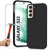 Protective Case - BOOLING - for Samsung Galaxy S22 - Liquid Silicone - Black + 2 Tempered Glasses