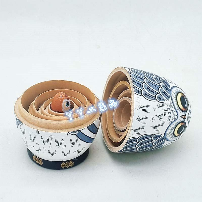 Egg Owl Russian Nesting Dolls - Five-Layer Wooden Toy & Ornament for Kids' Birthday or Christmas Gift.