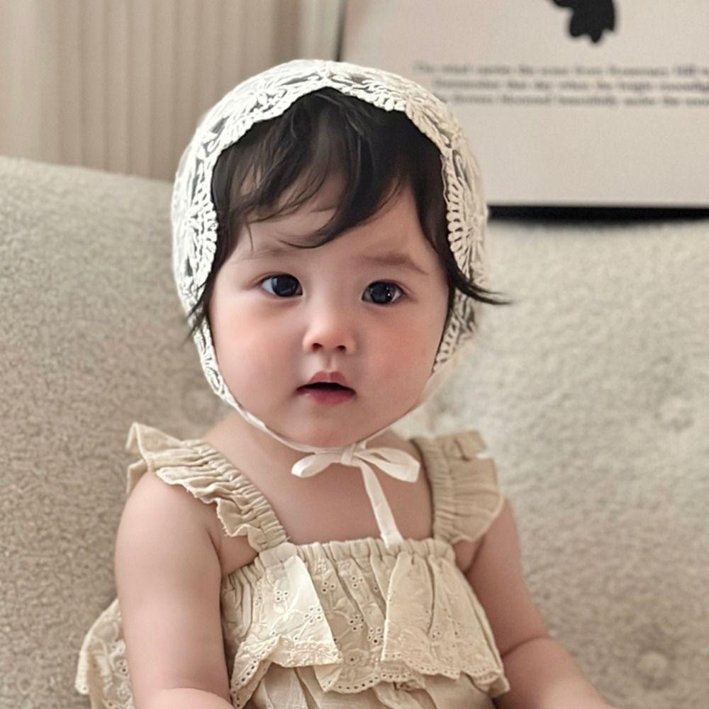 White Infant Lace Hat Flower Girl Bonnet Cap Cute Baby Lace Hat Newborn