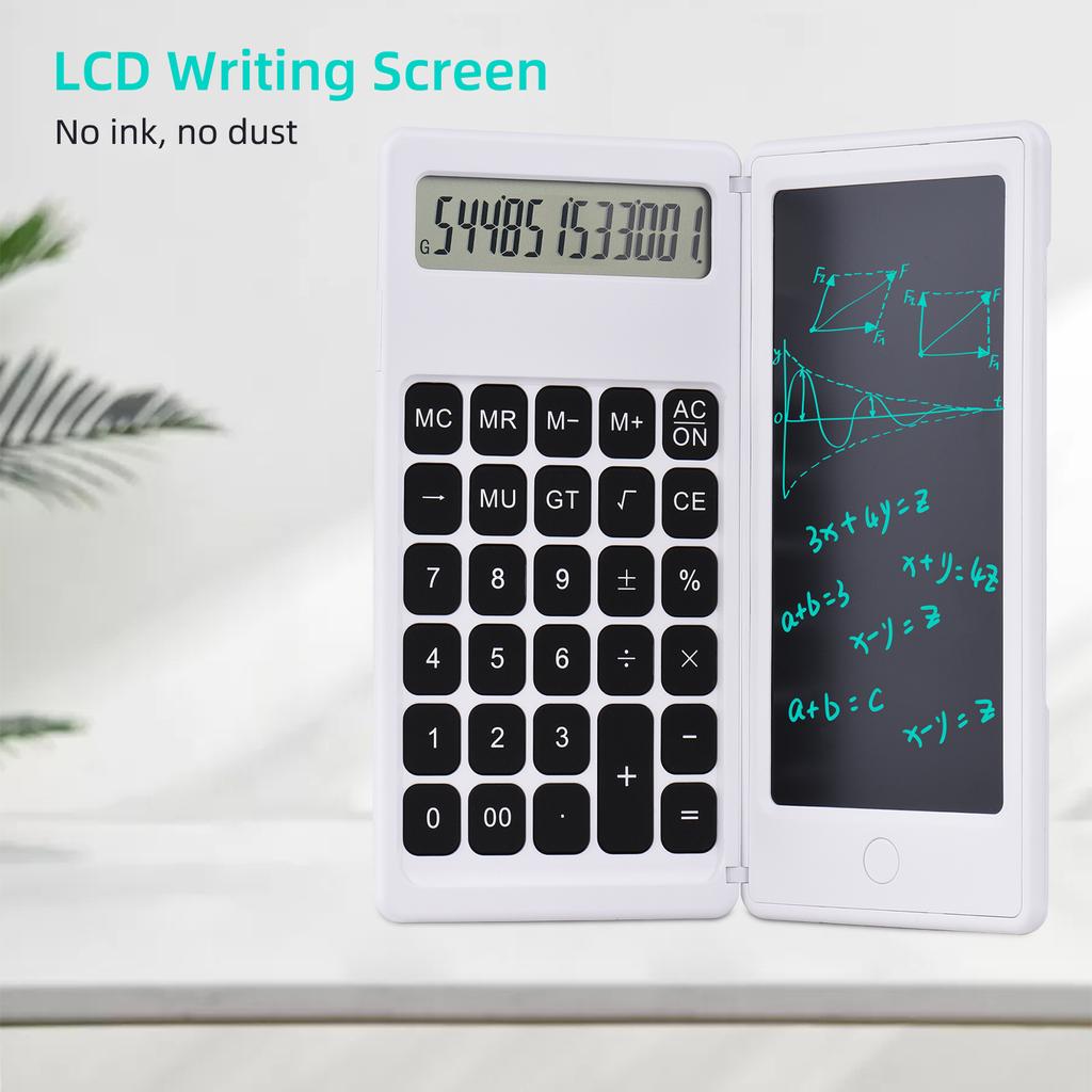 Foldable Calculator & 6 Inch LCD Writing Tablet Digital Drawing Pad 12 Digits Display with Stylus