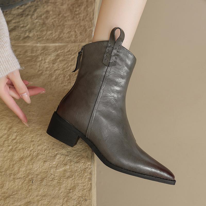 Krazing Pot Обувь из спилка коровьей кожи Осень Зима Шерсть Массивный каблук Размер 43 Размер 42 Заостренный носок Молния Мех Ботильоны