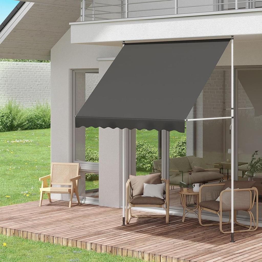 YODOLLA Retractable Manual Awning 2x1.2m - UV Resistant, Easy Installation, Stable Aluminum Frame - Dark Grey