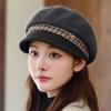 Knitted Yarn Pile Hat Women's Elegant and Fashionable Duckbill Beret Plus Velvet Large Head Circumference Ear Protection Hat All-match Trendy Outdoor