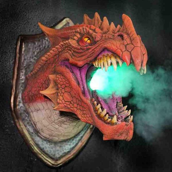 Sprayer LED Dragon Head Hanging Lamp Lantern Wall Lamp Resin Dinosaur Crafts Halloween Decoration Pendent Lamp