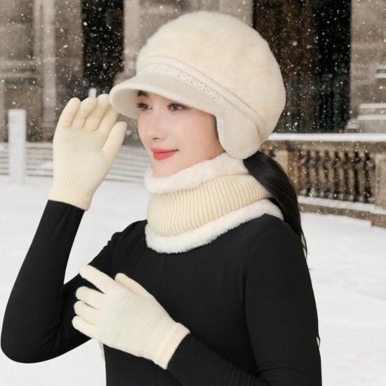 3 шт./комплект для женщин среднего возраста, зимняя шапка, шарф, перчатки, комплект, толстая трикотажная защита ушей
