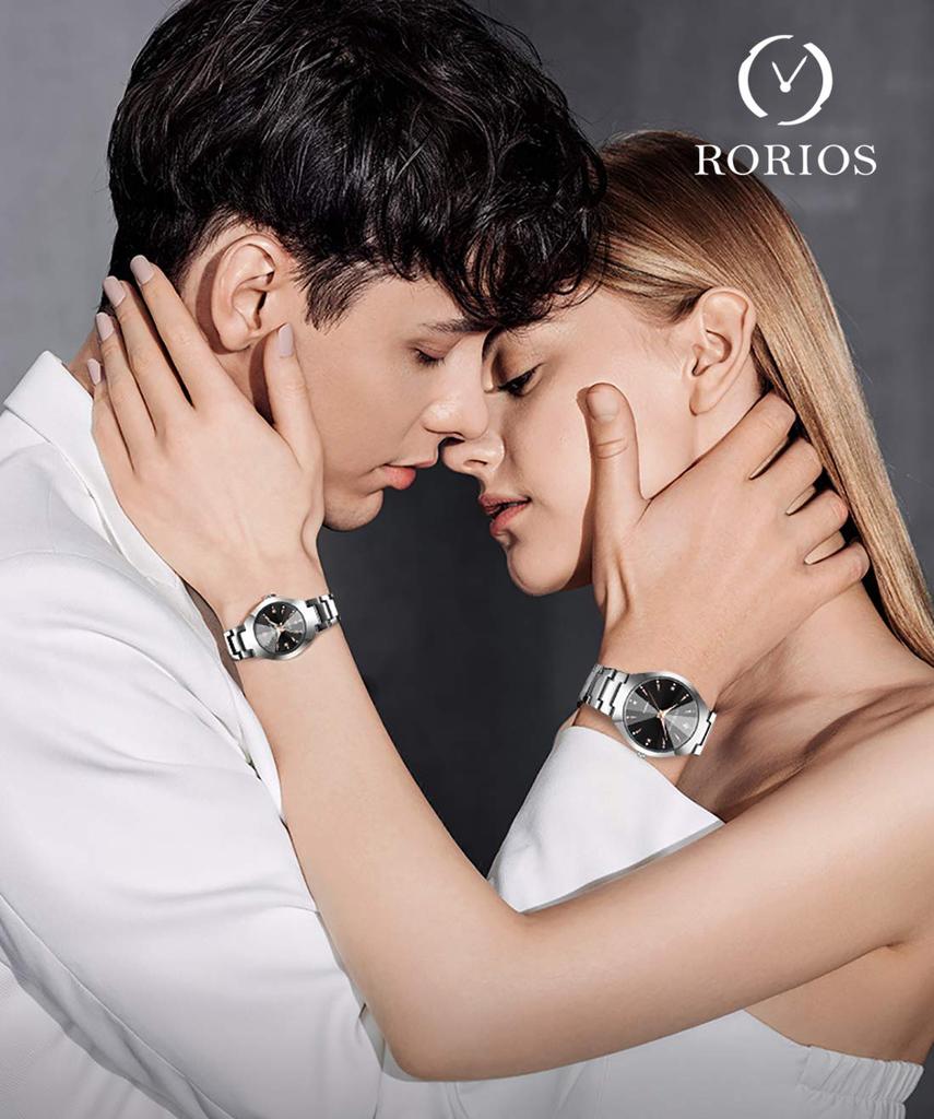 RORIOS Pair Watch Couple Popular Luminous Romantic Pair Watch Lover Couple Waterproof Stainless Steel Belt Stylish Commuting To School or Wedding