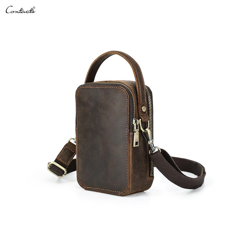 Genuine Leather Men Small Shoulder Bag Vintage Crossbody Messenger Bag With Phone And Card Holder Handbag