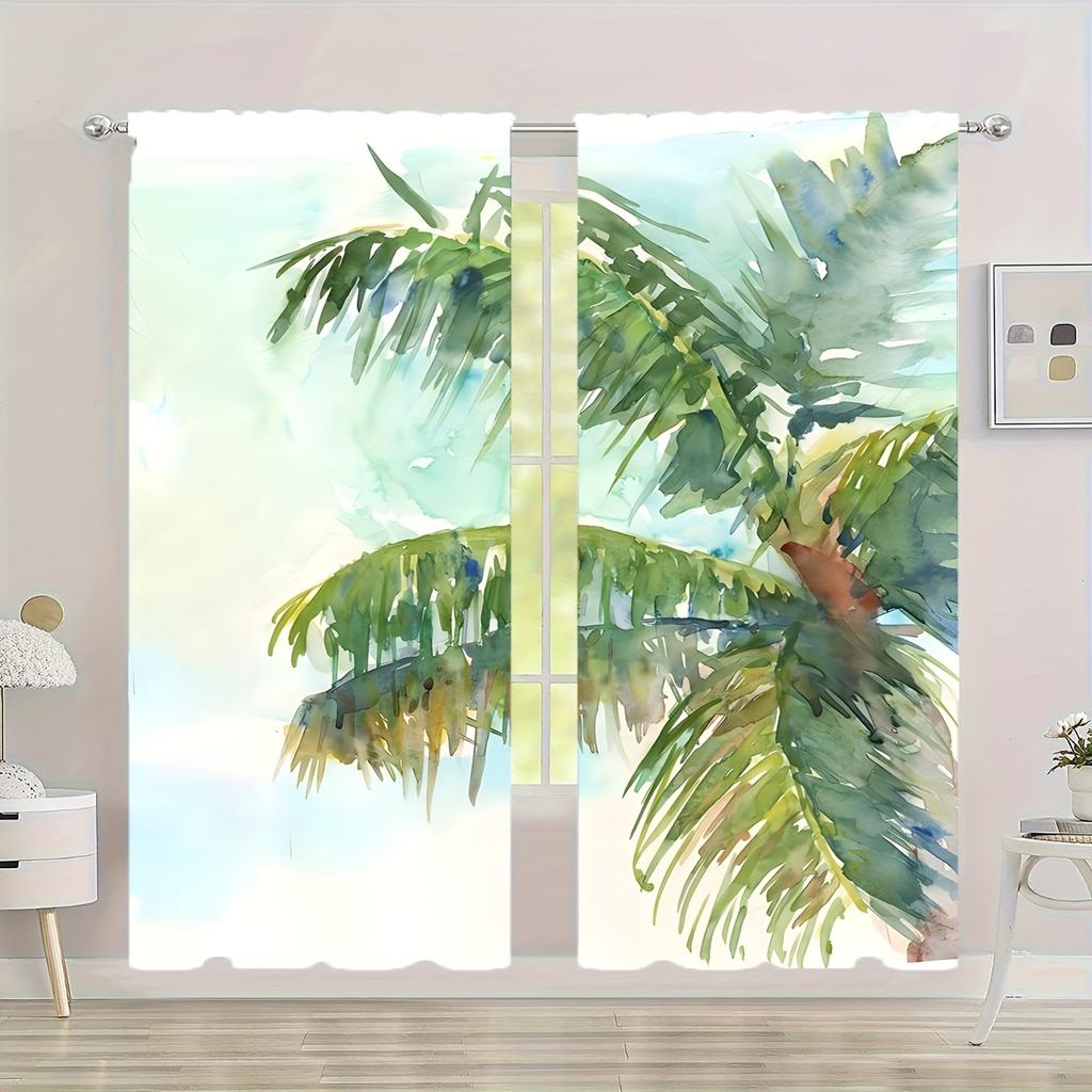 2 шт. Современные листовидные цветочные принты светофильтрующие шторы панели устойчивые к УФ-излучению легкие в уходе прозрачные шторы для спальни гостиной