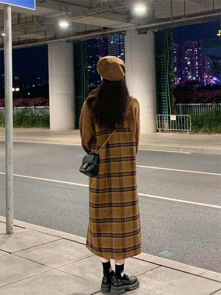 Сладкое соленое платье-сарафан в клетку с цветными блоками и комплект свитера с длинным рукавом для весны/осени