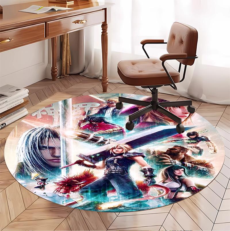 Final Fantasy Pattern Round Rug, Indoor/Outdoor Mat, for Picnic, Gameroom, Bedroom, Office, Living Room, Home Decor Carpet, Birthday Gift