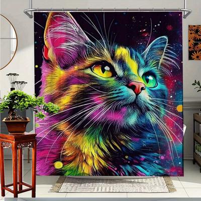1 шт. яркая шторка для душа с кошками 70,8x 70,8 дюйма яркий дизайн с кошками добавит яркий художественный штрих в декор вашей ванной комнаты