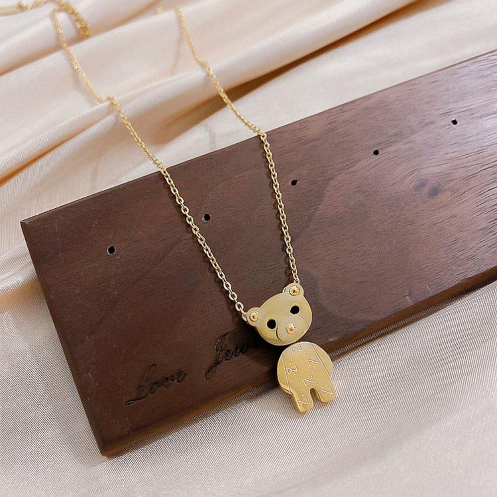 Simple Women Hip Hop Stainless Steel Exquisite Fashion Jewelry Bear Pendant Necklace Clavicle Chain