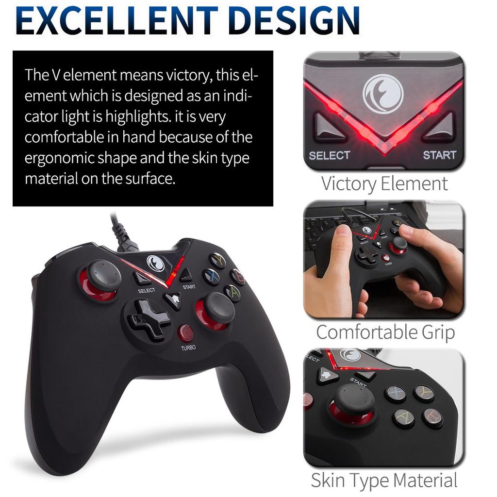 IFYOO V-one Wired USB Game Controller Gamepad Joystick (Windows XP/7/8/10) & Steam & Android & PS3 - [Red]