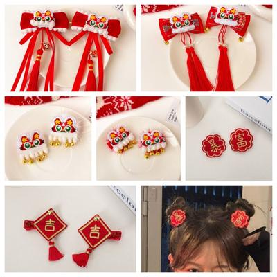 Аксессуары для волос Детская новогодняя заколка для волос Hanfu Головной убор Красный бант Заколка для волос для девочек
