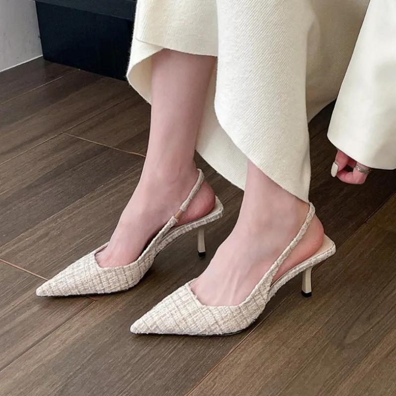 Женские сандалии 2024 года, новые модные летние босоножки на высоком каблуке Baotou, сексуальные остроносые туфли для вечеринок, повседневные туфли без застежек Zapatillas Mujer