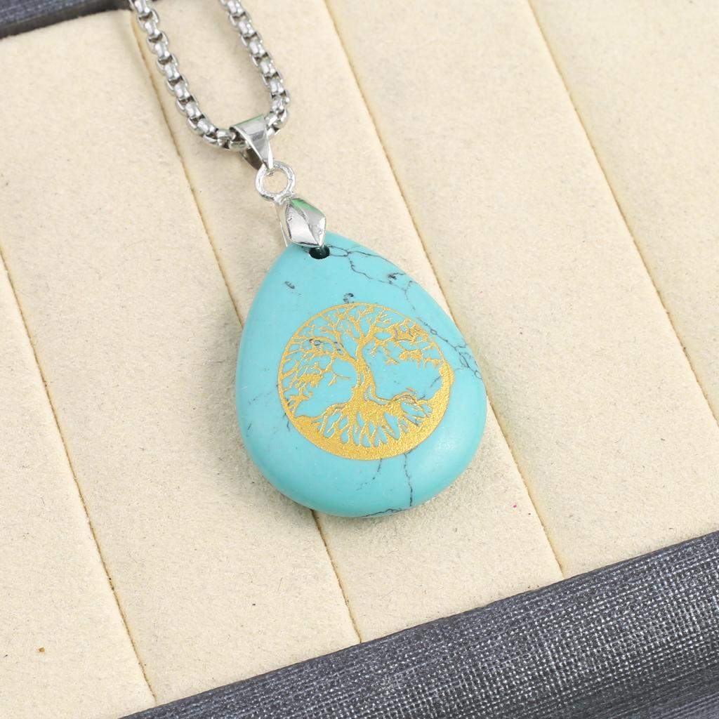 Ожерелье из натурального камня малахит/бирюза подвеска в форме капли с принтом для женщин цепочка для подарка на день рождения 60 см