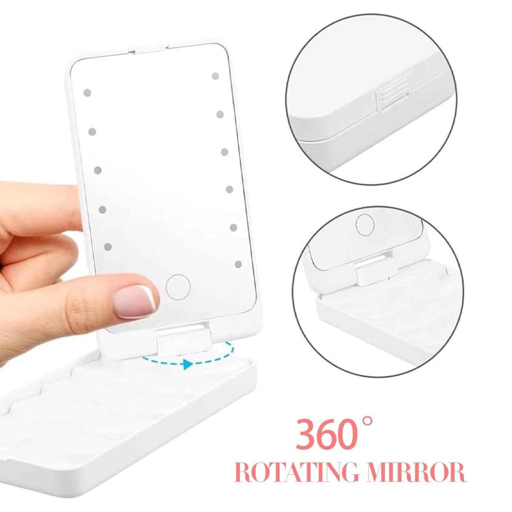 Светодиодное зеркало для макияжа с подсветкой, набор из 5 мини-кистей, вращающееся на 360° дорожное зеркало, портативный косметический набор для идеального макияжа на ходу