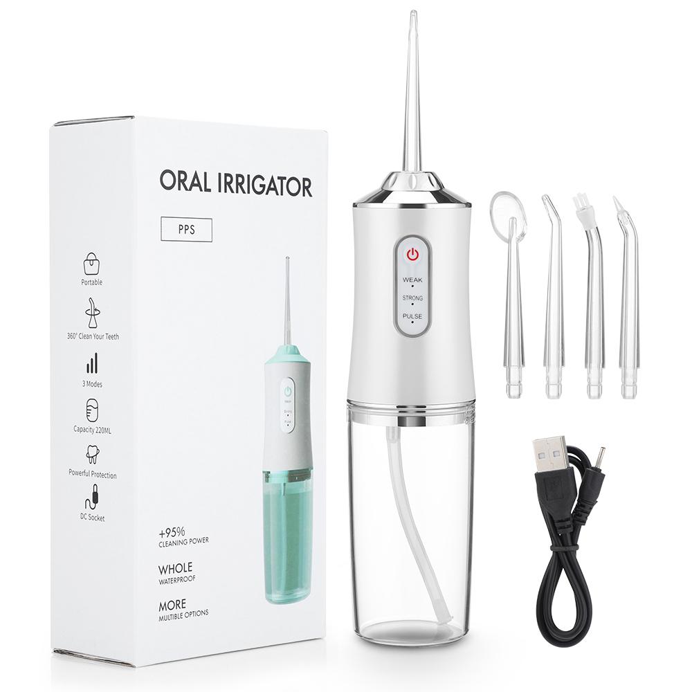 Portable Oral Irrigator Electric Water Flosser 3 Modes Dental USB Rechargeable Water Jet Floss with 4 Jet Tip 220ml IPX7 1400rpm