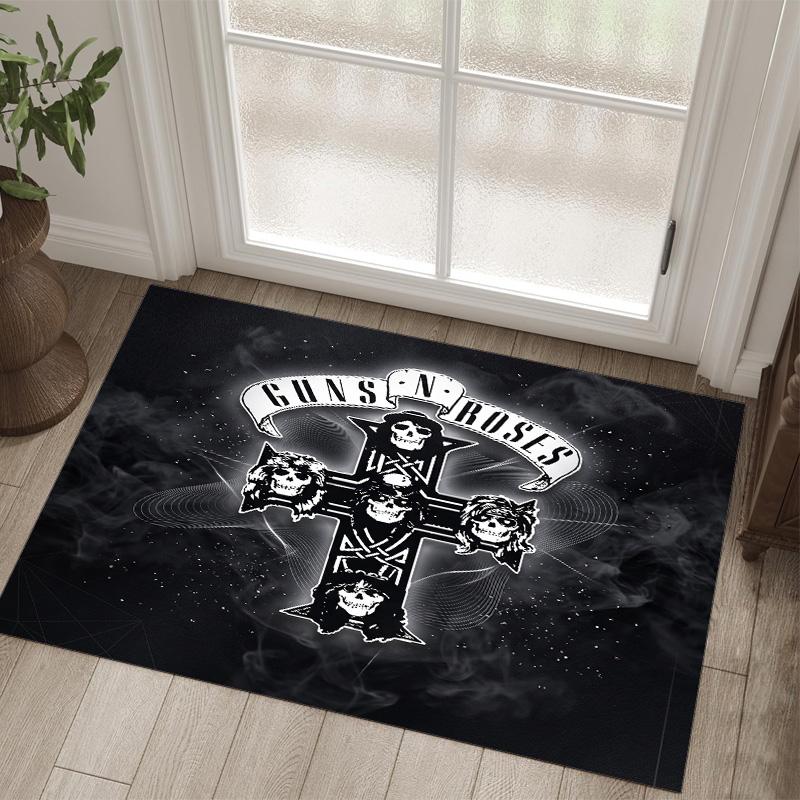 Guns N’ Roses Design Crystal Velvet Carpet Cozy Non?Slip Printed Rug For Bedroom Living Room Entrance