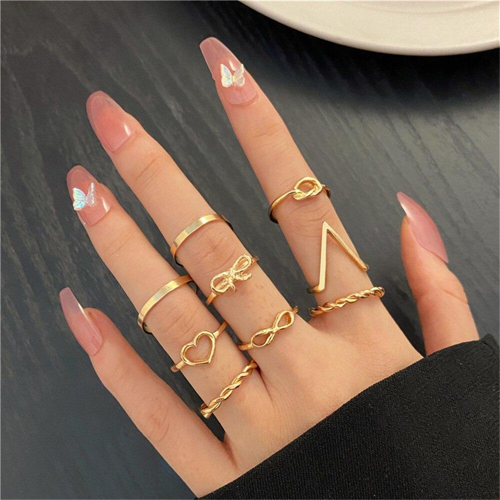 iF ME Punk Vintage Silver Color Poker Billiards Ring Set for Women Gothic Heart Anillos Hip Hop Y2k Korean Fashion Male Gift Jewelry