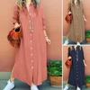 Versatile Cotton-Linen Lapel Cardigan Shirt Dress - Spring/Autumn