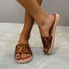 Women Sandals 2024 Summer New Women's Shoes Outer Wear Hemp Rope Leopard Print Flat Slippers Women Plus Size 43 Zapatillas Muje