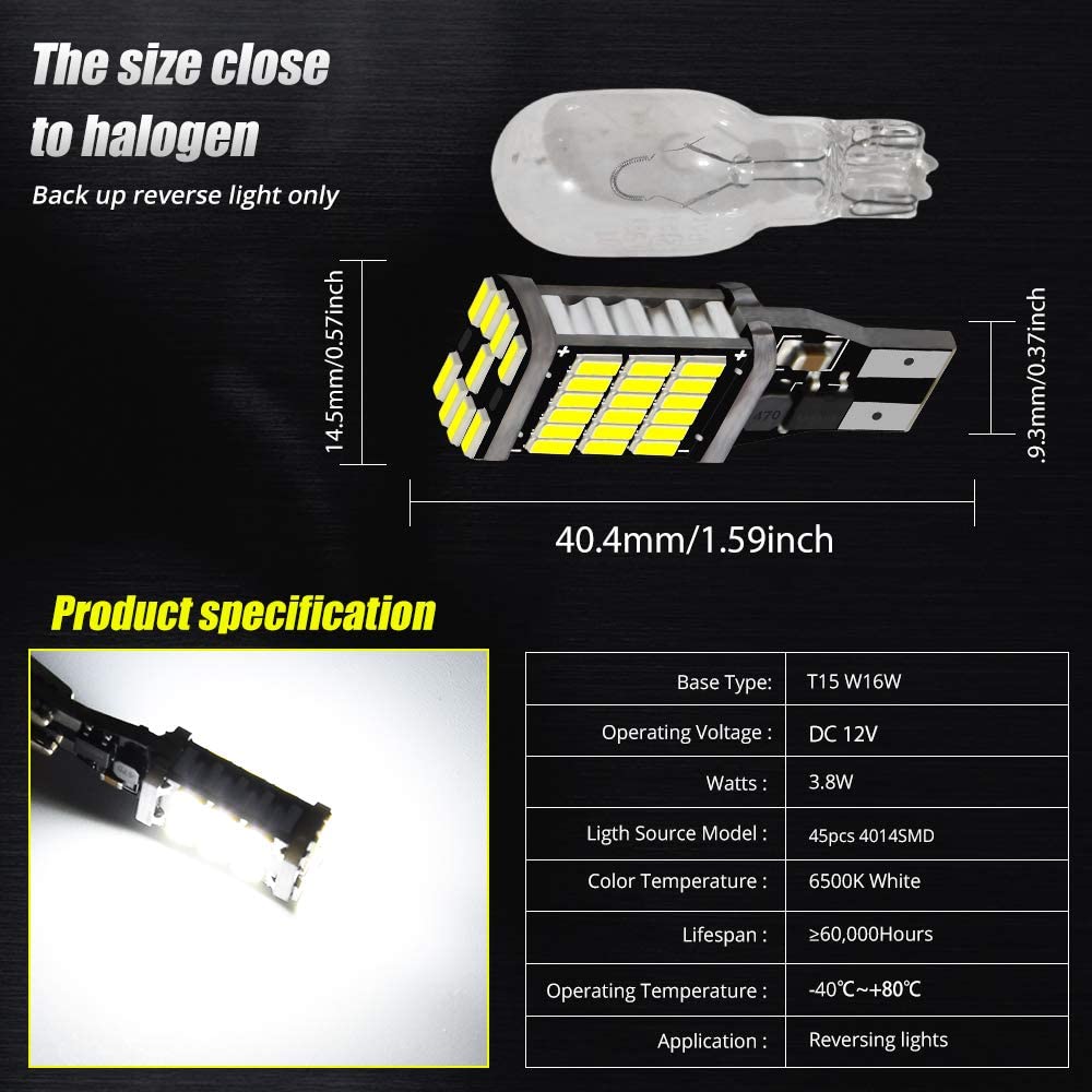 2x Signal Lamp T15 Led Super Bright W16W Led Bulbs 912 921 For Reverse Lamp Backup Parking Light 12V White Amber Yellow Bulbs 7