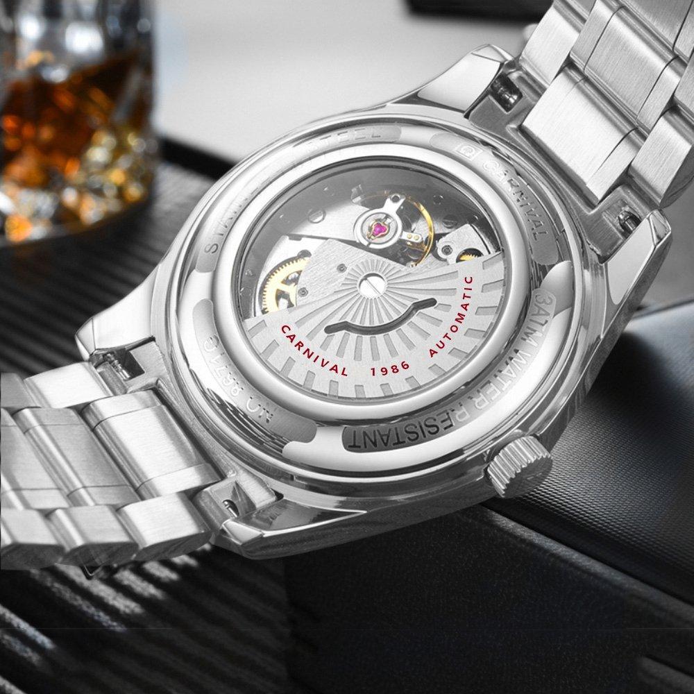 Carnival 8671G механические часы дата календарь [CARNIVAL] мужские (Белый/Серебристый/Металлический) [Элемент]