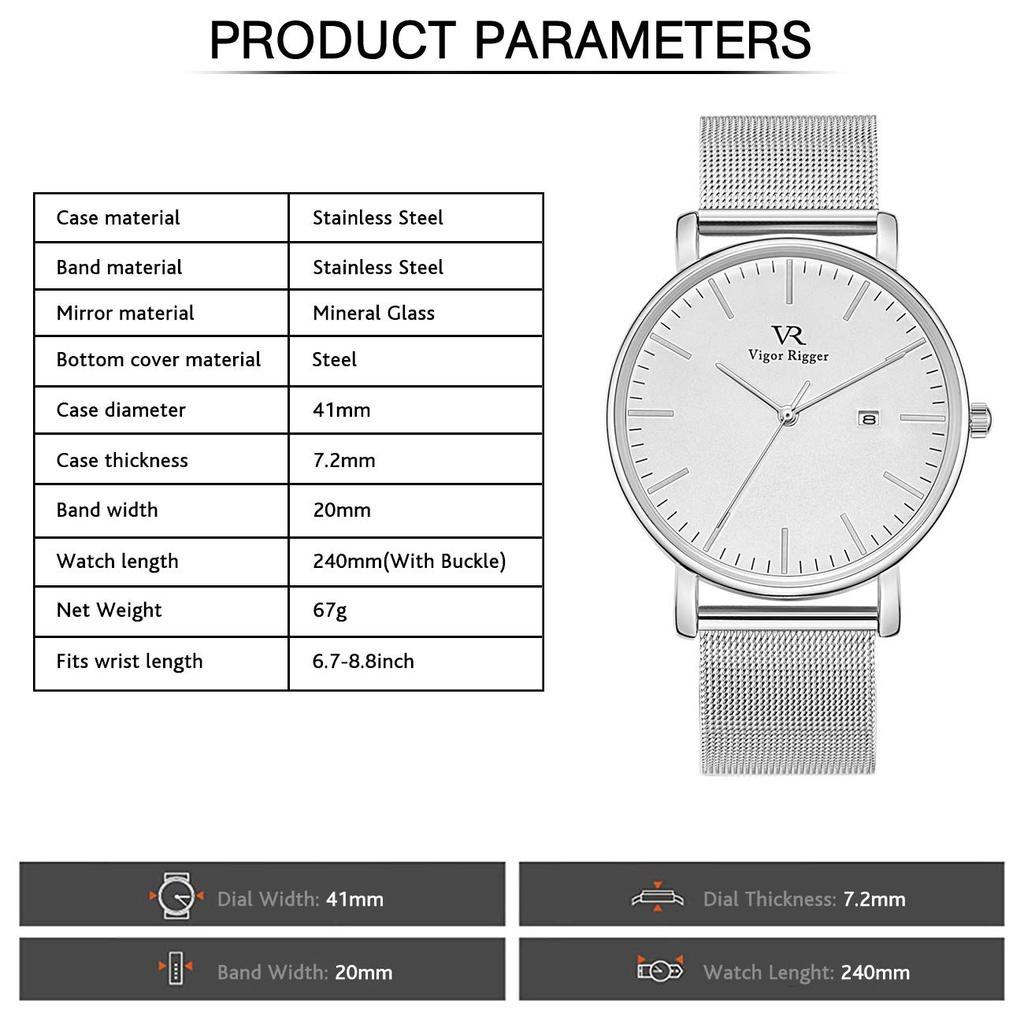 Простые стильные брендовые популярные ультратонкие легкие аналоговые часы деловые водонепроницаемые кварцевые наручные часы серебристо-белые [BUREI] мужские мужские -