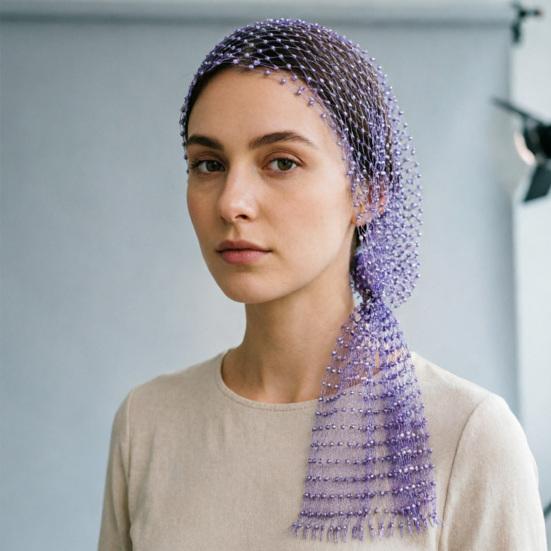 Fishnet Hat Sparkling Rhinestones Elastic Mesh Headband with Geometric Pattern Summer Beach Party Nightclub Rave Hair