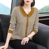 Middle Aged Elderly Women's Autumn Top Fashionable Long Sleeved T-shirt Women's Western-style Striped Base Shirt T-Shirts Women’s