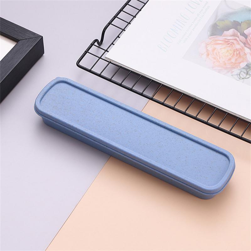 Wheat Straw Tableware Box Multicolor Portable Cutlery Case Spoon Fork Storage Box Students Household Dinnerware Bag Kitchen Tool