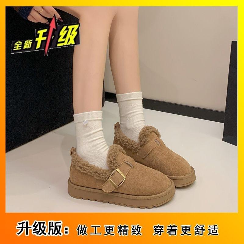 Retro thick-soled heightened one-pedal outer wear single shoes summer new warm plush versatile round head small leather shoes women