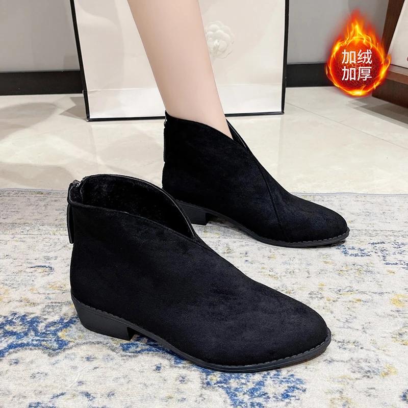 2024 Высококачественная обувь для женщин, женские ботинки с застежкой-молнией сзади, модные современные ботинки с острым носком, женские ботильоны больших размеров, горячая распродажа