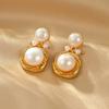 French Retro Style Natural Freshwater Pearl Stud Earrings Brass Plated 18K Gold Light Luxury Niche Earrings 925 Silver Needles