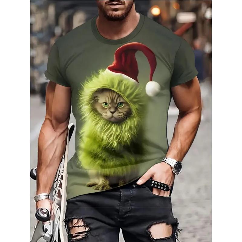 Летняя футболка с круглым вырезом, 3D-принтом смешного кота, модная, повседневная, с коротким рукавом, мужская