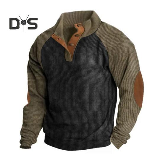 Весна Осень Мужская Толстовка Цветные Блоки Пэчворк Ретро Стиль Полуоткрытый Воротник-стойка Топ Плюс Размер Свободный Длинный Рукав Топ Повседневная Жизнь Офис