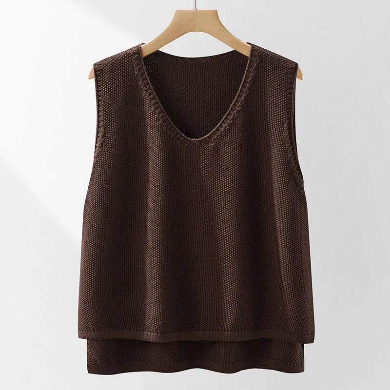 Вязаный жилет женский свободный майка без рукавов свободный свитер жилет утолщенный повседневный круглый вырез жилет