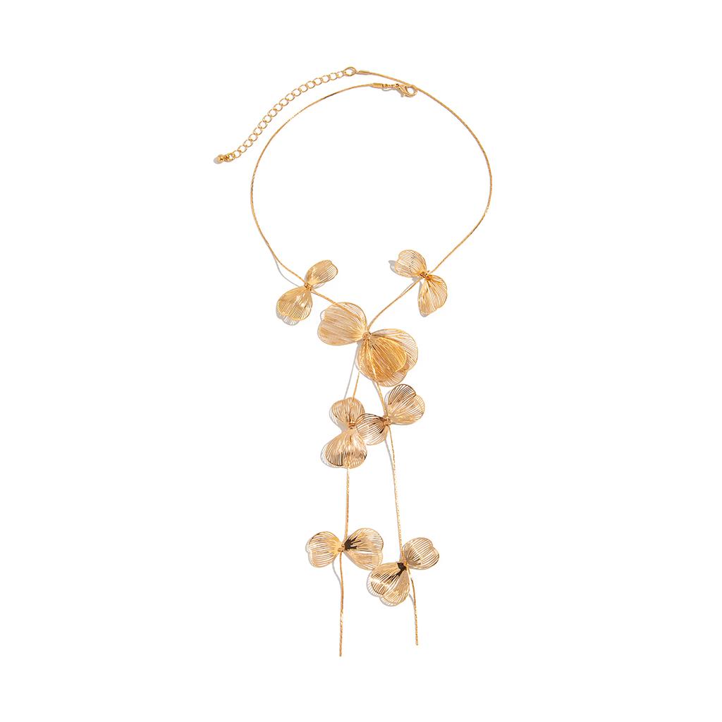 Ingemark Kpop Flower Petal Long Tassel  Chest Chain Necklace for Women Trend 2025 Wedding Bridal Sexy Choker Neck Jewelry Gift